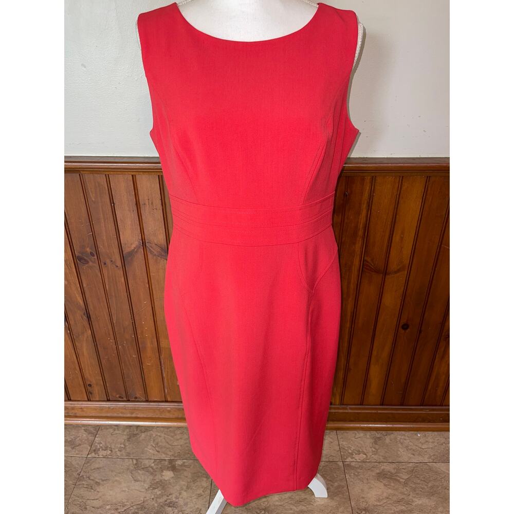 Womens Black Label by Evan Picone Red Coral‎ Sleeveless Sheath Midi Dress 10